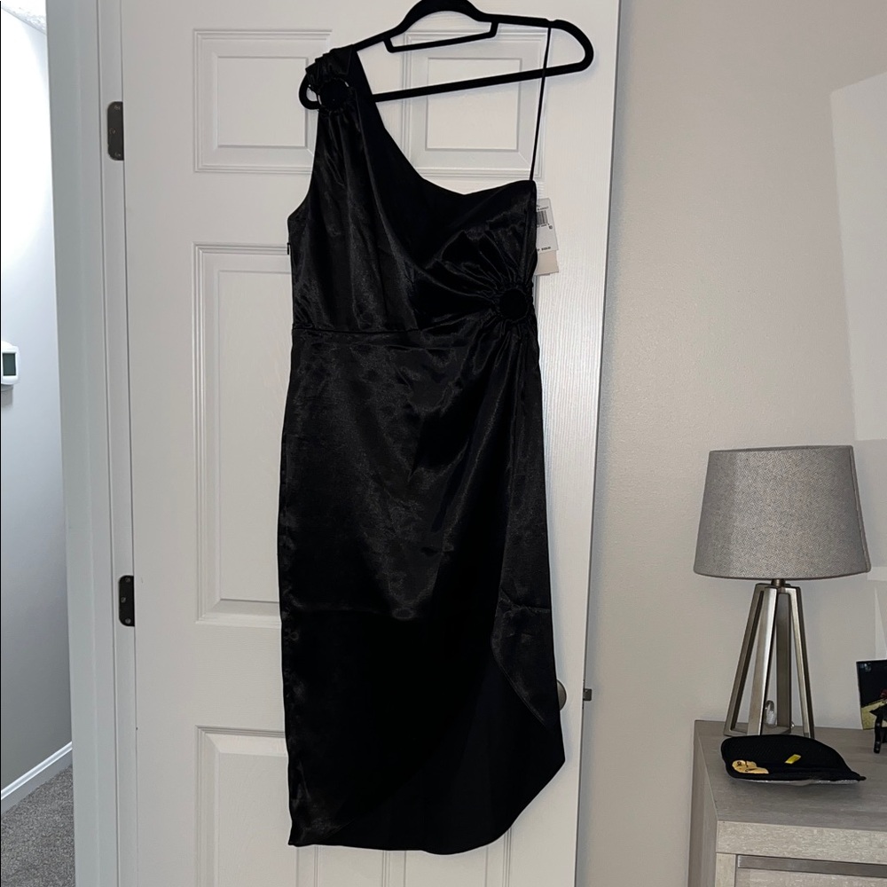 French Connection Black One-Shoulder Satin Dress
